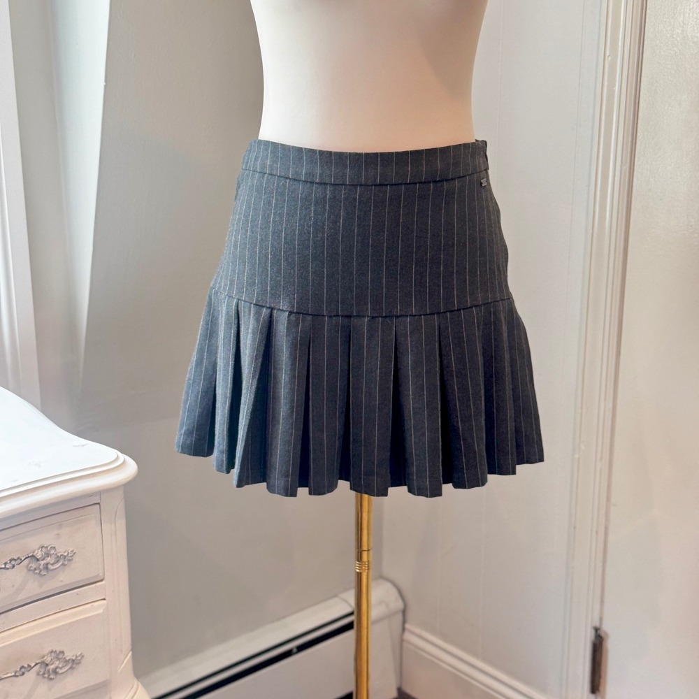 Pacific Republic Teen Dept Gray Pinstripe Pleated Skirt Trendy Hook | Size M